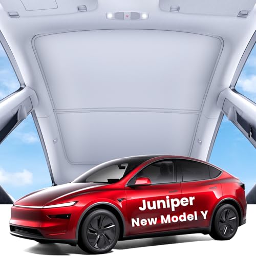 REEVAA 2026 Upgraded Tesla Model Y New (Juniper) Sunshade Roof [No Gaps, No-Sagging] Model Y Accessories Heat Insulation Foldable Glass Sunroof Cover for Model Y Juniper 2025-2026, 2PCS, Gray