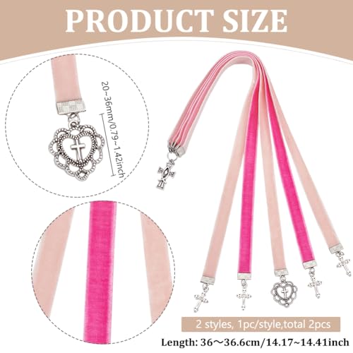 FINGERINSPIRE 2 Pcs Bible Ribbon Bookmark 2 Styles 36cm Velvet Ribbons Bookmark with 5 Ribbons Multi Page Ribbon Marker with Cross Charm for Bible Books(Jesus & Cross Heart - Image 2