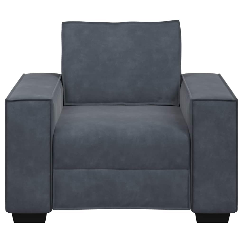 Fotel ciemnoszary, 60 cm, aksamit, wygodny fotel wypoczynkowy z szerokimi podłokietnikami, wytrzymała rama drewniano-metalowa, idealny do salonu i biura, miękki fotel tapicerowany