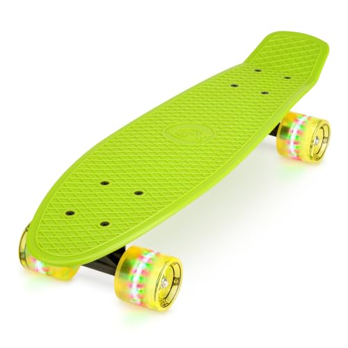 Xootz 22” Kids PP Cruiser Skateboard with LED Wheels, Mini Skateboard for Beginners, Single Kicktail, PU Wheels, ABEC-5 Bearings