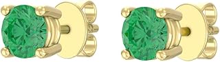 ARAIYA FINE JEWELRY 14k Gold Plated Silver 1/20 Carat Lab Grown Diamond and Natural Gemstone Solitaire Stud Earrings | E-F...