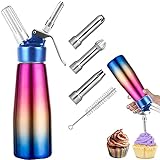 Professional Whipped Cream Dispenser - Cream Whipper Stainless Steel Cream Canister with 3 Decorating Nozzles, 1 Pint Gourmet Cream Whipper