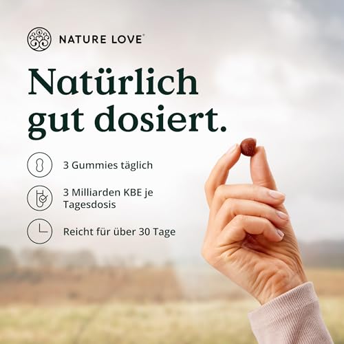 NATURE LOVE® Bacillus Subtilis Gummies - 100 Stück - Mikrobe des Jahres 2023 - aus natürlichen Fruchtsaftkonzentraten - 96,5% Fruchtanteil - 3 Mrd. KbE pro Tagesdosis - vegan, laborgeprüft