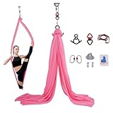 Aerial Silks Yoga Swing Set - 3 Yards Aerial Yoga Hammock Kit w/Hardware & Guide, Aerial Silks Yoga Starter Kit for Home Gym, Trapeze Antigravity Pilates Kit for Air Yoga, Acrobatic Dance, Circus Arts