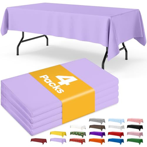 Image of Niuara Lavender Plastic Table Cloth - 4 Pack 54 inch x 108 inch Rectangle Disposable Tablecloths for 6FT Tables, Table Cover for Party, Holiday & Gathering Use