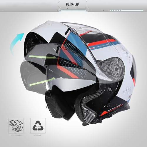 White Flip-Up Motorcycle Helmet – Double Visor, ECE 22 Approved, Touring Style