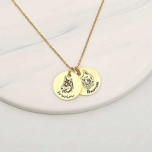 Anavia Personalized Pet Portrait Necklace, Handmade Pet Dog Cat Memorial Jewelry Gift, Customized Round Disc Photo Engraved Necklace Pet Gifts For Animal Lover Dog Mom(1 Disc, Gold) #TOP3