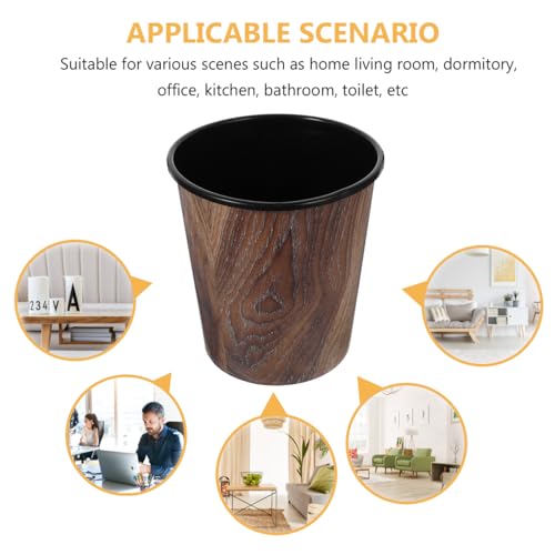 Image of EXCEART Wood Grain Trash can 8.9 Inch Plastic Wastebasket Small Round Garbage Bin for Home Kitchen Bathroom Office Storage