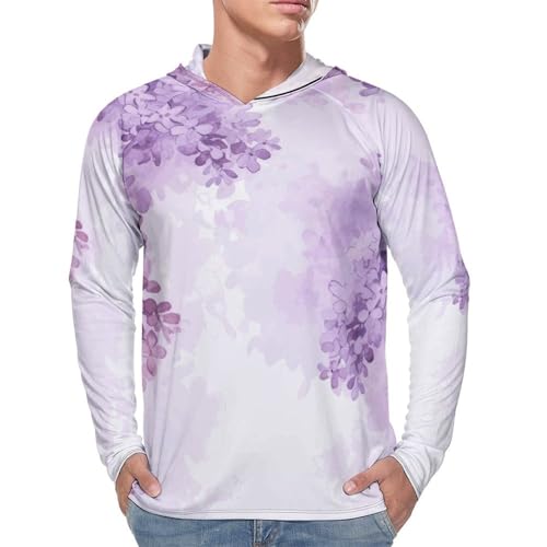 Mens UPF 50+ Sun Protection Hoodie Rash Guard Long Sleeve Sun Shirt Hiking Lilac Flowers in Blossom Fishing Hoodie-4