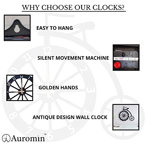 Image of Auromin Cycle Wall Clock for Living Room Stylish | Decorative Metal Clock - Stylish Fancy Wall Watch for Office, Bedroom, Hall, Kitchen | Latesy Big Size Modern Wall Decor for Home