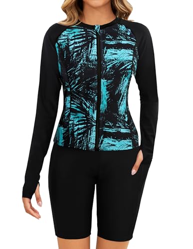 Arolina Womens Rash Guard Long Sleeve Swim Shirts Swimsuit 2025 Bathing Suit with Womens Swim Shorts & Two Pockets2