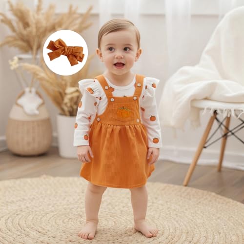Baby Girl Halloween Outfit Newborn Pumpkin Long Sleeve Romper Overall Dress Skirt Set Cute Infant Fall Clothes2