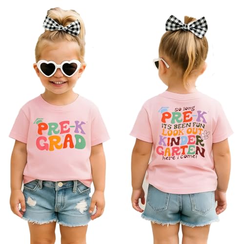 BOUTIKOME Toddler Girls Pre-K Graduation Shirt Kids Last Day of School T-Shirt Kindergarten Here I Come Shirt Preschool Gift(Pink 5Y)