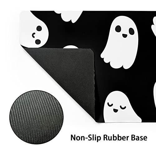 Image of Halloween Cute Ghost Mouse Pad Kawaii Cartoon Spooky Funny Spirit Extended Desk Mat Non-Slip Rubber Base Stitched Edge Large XL Black White Mousepad for Desk Gaming Laptop Desktop,31.5x11.8 Inch