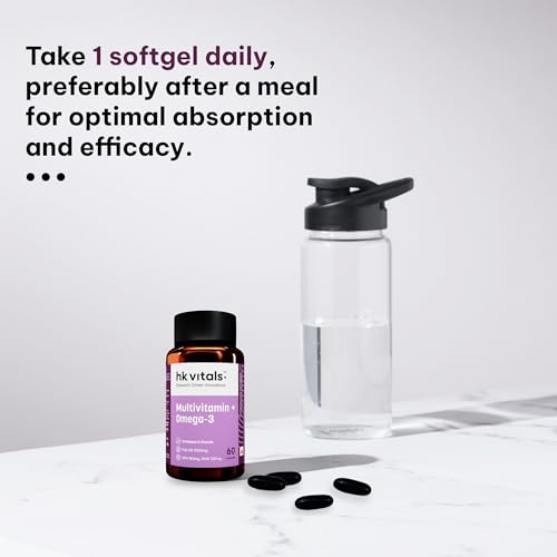 Image of hk vitals Multivitamin with Omega-3 Supplement (60 Capsules) | For Men and Women | 21 Vitamins & Minerals | 180mg EPA & 120mg DHA