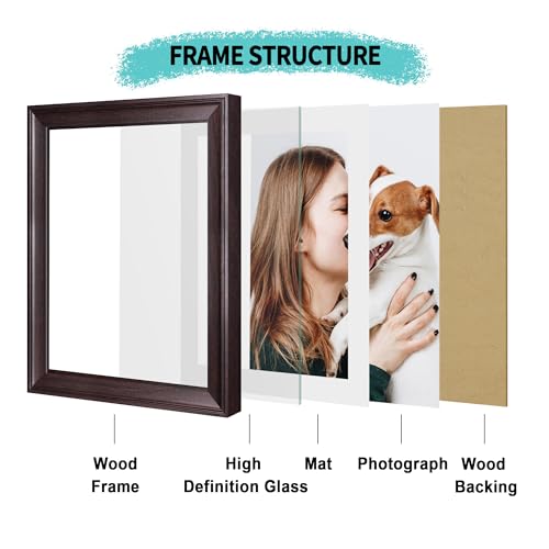 Image of iRahmen 10x12 Vintage Picture Frame with Mat 8x10 - High Definition Real Glass Wooden Photo Frames for Tabletop Display and Wall Mounting (Dark Brown, Set of 4)