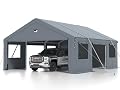 Carports Heavy Duty 20X20,2 Car Carport with Side Doors?Extra Large Outdoor Carport Canopy?Portable Car Port Garage All Weather?Gray