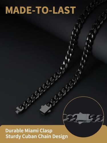 FindChic Black Cuban Link Chains for Men & Women, 6mm Matching Stainless Steel Couple Necklaces, Hip Hop Accessories Rapper Jewelry, Valentine's Gift for Him Her, 20 Inches Length - image 5