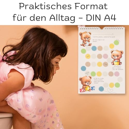 Töpfchen Training Belohnungstafel ab 2 Jahren – personalisierbarer Kalender & Plan mit Stickern, Elternratgeber & Haken – Toilettentraining Kinder, Trocken werden & Windelfrei System