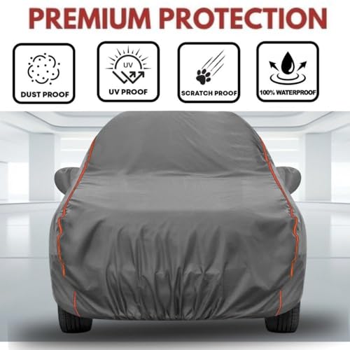 Image of GROOFOO Premium Waterproof Car Cover Compatible with Toyota Glanza, Triple Layer Protection, UV, Dust and Rain Resistant, Customized Fit with Mirror Pockets, Heavy Duty and Long Lasting (Grey Red)