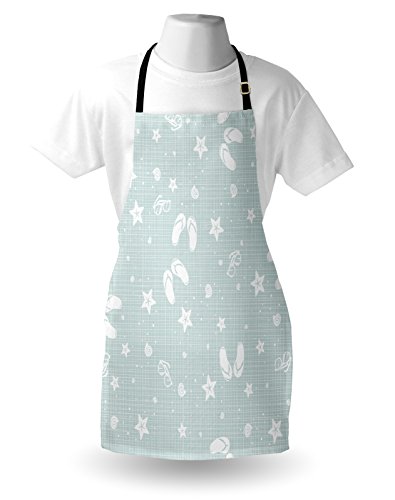 Ambesonne Aqua Apron, Beach Theme Design Shells Starfishes Flip Flops Glasses Summer Holiday Image, Unisex Kitchen Bib With Adjustable Neck For Cooking Gardening, Adult Size, Seafoam White #TOP18