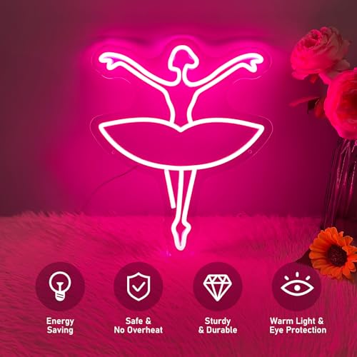 Image of Ballet Girl Neon Sign Let's Dance Neon SIgn Dancing Girl LED Neon Light for Wall Decor Light up Sign for Bedroom Dance Room Gym Room Balllet Studio Ideal Birthday