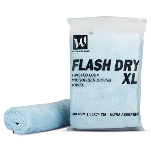 Image of WaveX Flash Dry XL Twisted Loop Microfiber Drying Towel | One-Pass Pull & Dry Car Towel | 600 GSM Ultra Absorbent (55x74 cm)