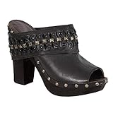 Milwaukee Performance MBL9415 Women's Black Peep Toe Platform Clog with Wrap Around Studding - 8