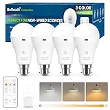 BoRccdit CordlessGlow Rechargeable Light Bulb B22, Dimmable & 3-Color Modes with Remote,15W LED 60W Equivalent, 2000mAh USB Charge Battery Up to 24H, No Wiring for Power Cuts, Camping, Closets, 4-Pack