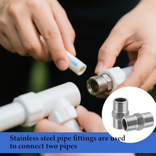 BOHUIZ 2 Stück Edelstahl Doppelnippel, Doppelnippel 1/2 Zoll Duschschlauch Adapter Gewinde Schlauchverbinder für verschiedene Wasserleitungen oder Luftleitungen verbindenden