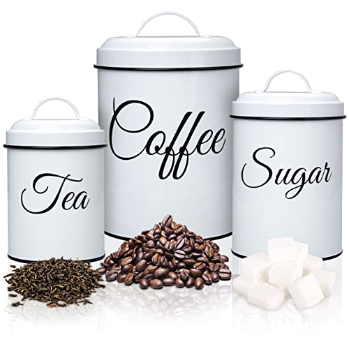 Garvee Kitchen Canisters Set of 3, Vintage Coffee Tea Sugar Container Sets with Airtight Lids, Rustic Farmhouse Food Storage Containers for Kitchen Co