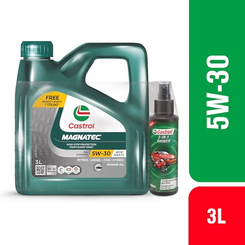 Image of Castrol MAGNATEC 5W-30 - Full Synthetic Engine Oil for Petrol, Diesel, CNG and Hybrid Cars (3L) & Castrol 3-IN-1 SHINER for Cars and Bikes (100ML) - Combo Pack
