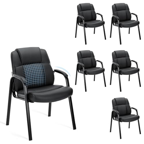 OLIXIS Waiting Room Chair Set of 6, Leather Office Desk Reception Guest Stationary Side Chairs with Padded Arms for Home Conference Lobby Area Meeting Church Medical Clinic Elderly Student by OLIXIS - Used condition - US$266.52