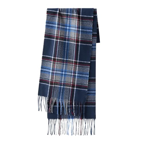 CALVIN & OLIVIA Ultra-Soft Winter Cashmere Feel Scarf Plaid Multi-Color Warm Long Unisex Winter Scarves Perfect Holiday Gift for Women Men Navy Blue Grey Tartan2