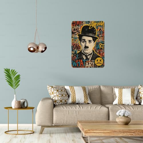 Image of Zesta Bathroom Decor Items Washroom Decor Tin Sign | Aesthetic Posters Wall Poster for Bedroom | Magnetic Cafe Decoration Items / Restaurant Decorations Items | Quirky Home Decor Bar Accent (Charlie Chaplin)