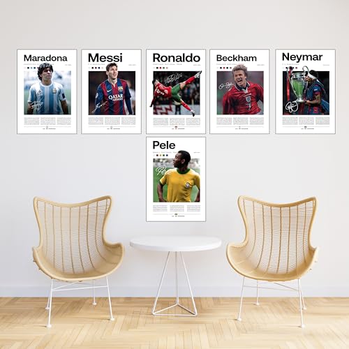 Image of Fit-in Trends Paper Pack of 6 - Football Players Messi,Ronaldo,Neymar,Pepe Wall Posters 8x9 Inch A4 Size 300 Gsm With Double Sided Tape Sports Posters Wall Art For Bedroom,Living Room