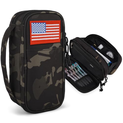 Image of Tactical Pencil Case for Boy,Large Capacity Pencil Pouch,Marker Organizer Case Pen Box, Tool Bag Desk Organizer for School College Office Organizers for Kids Men Women Adult Teens(Camo Black)