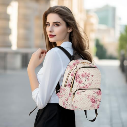 Image of ALAZA Cherry Blossom Petals Pattern Medium Backpack Purse for Women Travel Bag Fashion Daypack Back Pack Shoulder Bag