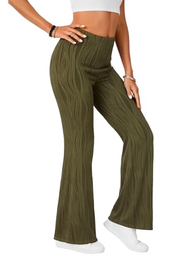 Rooscier Women's Textured Pants Elastic High Waist Palazzo Pants Casual Straight Leg Trousers4