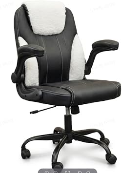 Cozy Teddy Faux Leather Office Chair, Ergonomic Mid-Back Design, Height Adjustable Swivel Computer Chair, Comfortable Desk Chair for Home Office, Work & Study Black