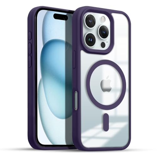 Image of KARWAN️ Hybrid Transparent iPhone 16 Pro Back Cover Case Compatibe with Mag-Safe |Camera Protection Bump | Transparent Back Cover Case for iPhone 16 Pro(PC, TPU | Purple Bumper)