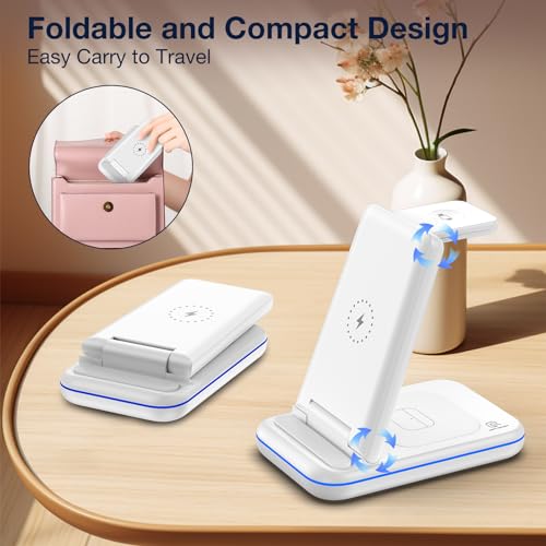 Image of Wireless Charger for Samsung /Android, HOLYJOY Foldable 3 in 1 Fast Charging Station /Stand /Multi Charger for Samsung S25 Ultra /S24 /Note 20,Travel Pad for Galaxy Watch 8 /7 /6 /5 /4 /Active 2,For Buds(Ivory)