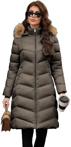 PAPILLON D'OR Women's Long Puffer Coat with Detachable Faux Fur C...
