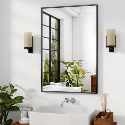 HARRITPURE 30"x20" Rectangle Bathroom Mirror, Aluminium Alloy Frame Wall-Mounted Vanity Mirror, Decorative Wall Mirror for Over Sink Entryway Bedroom Living Room Home Decor, Black by HARRITPURE - Used condition - CA$56.69