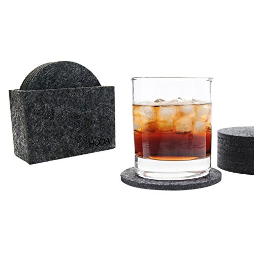 HODA Coasters for Drinks Absorbent Felt Coasters with Holder The Best Coaster Gift Set of 10 - Round