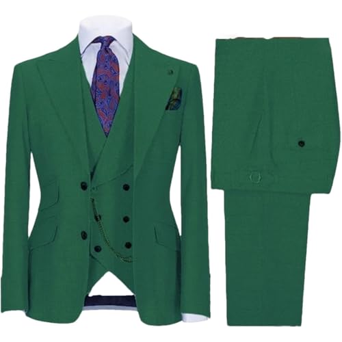 Men 3-Piece Solid Suit Wedding Groom Formal Business Tuxedo Jacket Vest Pants Slim Fit - Main Image