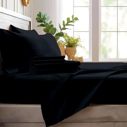 ONIROS Home Juego de Sabanas 180x200 de Lujo Incluye 2 Funda Almohada 50x80 | Sabana Bajera 180 x 200 Ajustables y Encimera | Sábanas 180x200 - (Ropa de Cama 180 x 190/200, Negro Antracita)
