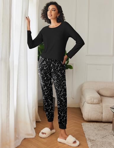 Image of Ekouaer 2 Pack Womens Pajama Sets Long Sleeve Pjs Soft Comfy Lounge Set