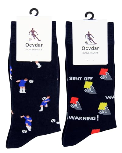 Ocvdar Funny Soccer Socks for Men, 2 Pairs Hilarious Footballer Gift for Sports Fans & Players, Unique & Fun Gift for Men Size 9-13