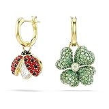 Swarovski Pendientes Idyllia, Conjunto (3), Mariquita, trébol, fresa, Multicolores, Baño tono oro